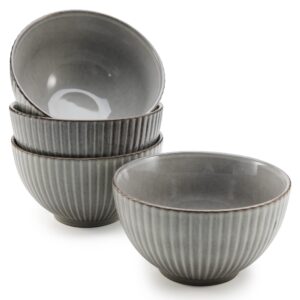 american atelier fluted cereal bowls | set of 4 | stoneware soup bowls set for kitchen | 22-ounce pasta, ramen, salad bowl set | reusable, microwave, and dishwasher safe (gray)