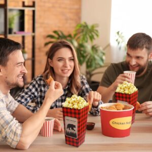 Whaline 30Pcs Christmas Popcorn Boxes Brown Bear Printed Paper Popcorn Buckets Red Black Plaid Popcorn Containers Christmas Party Favor Popcorn Treat Box for Xmas Movie Party Theater Night Supplies