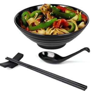 ANNIE'S KITCHEN Japanese Ramen Bowl Set Naruto Ramen Bowl with Chopsticks- Melamine Dinnerware Set. 33oz Ramen Noodle Bowls, Asian Soup Spoon, Japanese Chopsticks, Stands. 8 Piece Set for 2