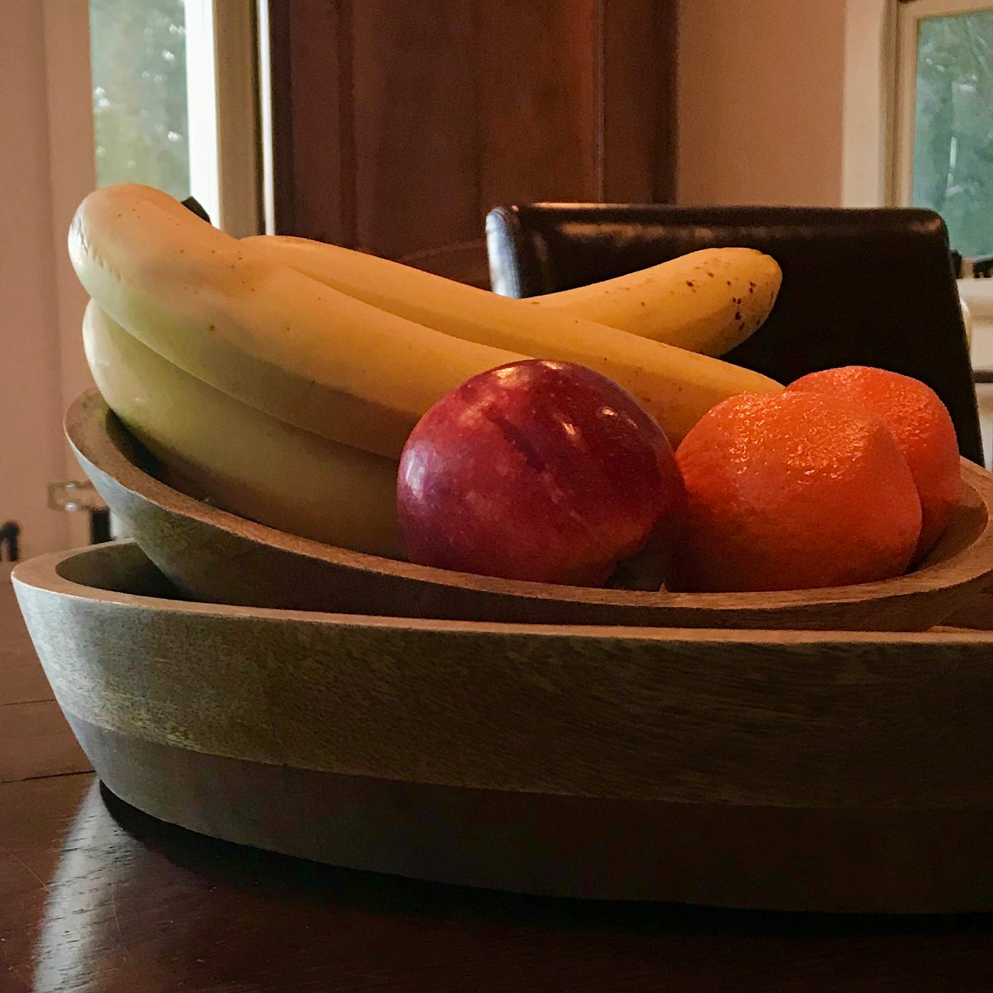 WHW Whole House Worlds Stockbridge Rimmed Bowls, Set of 2, Hand Crafted, Sustainable Mango Wood, Food Safe, 15.75 D and 11.75 D Inches