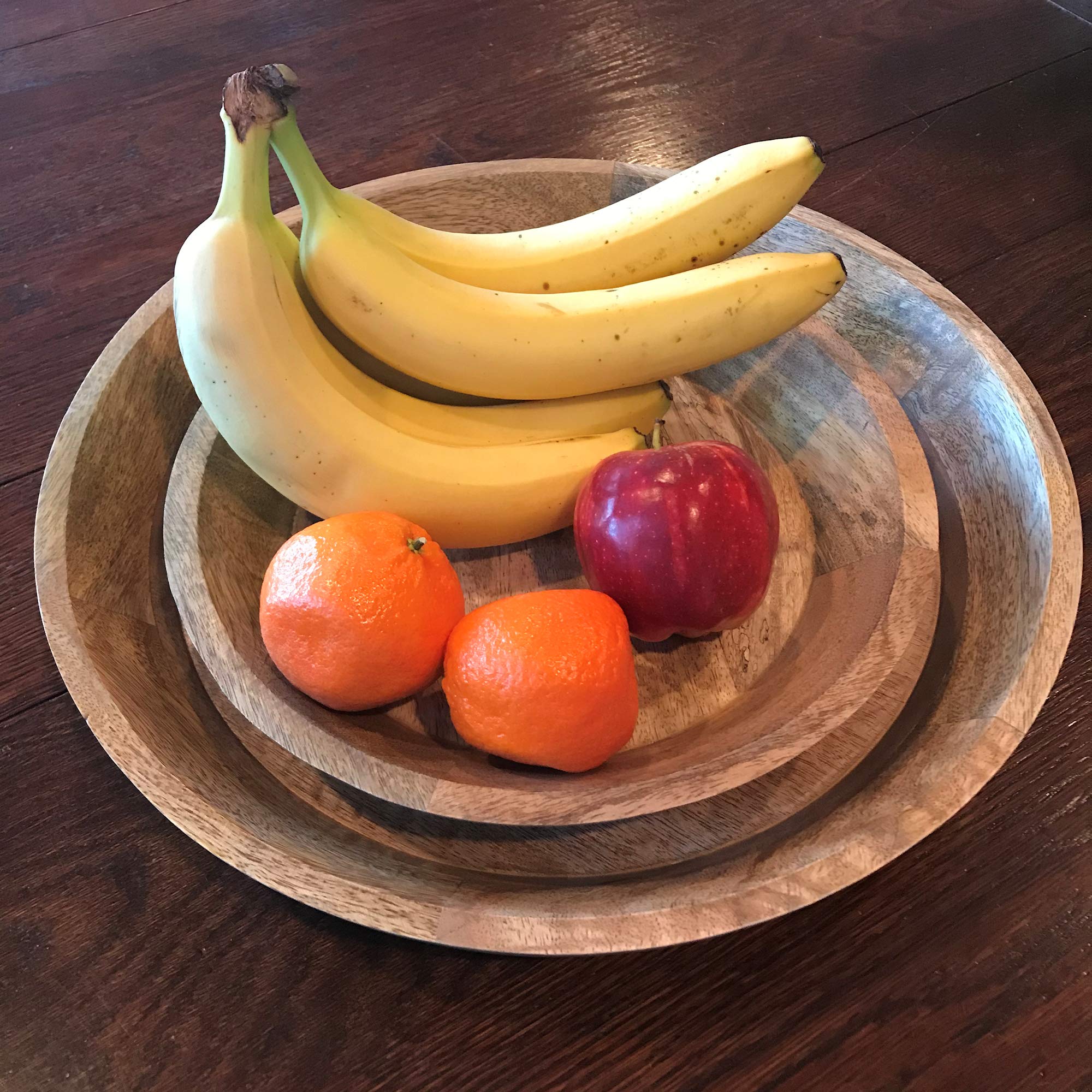 WHW Whole House Worlds Stockbridge Rimmed Bowls, Set of 2, Hand Crafted, Sustainable Mango Wood, Food Safe, 15.75 D and 11.75 D Inches