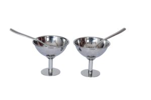 ice cream stainless steel dessert cups, 5.5 ounce ice cream bowl including long handle stainless steel 2 spoons suitable for eating desserts set of 2(silver)