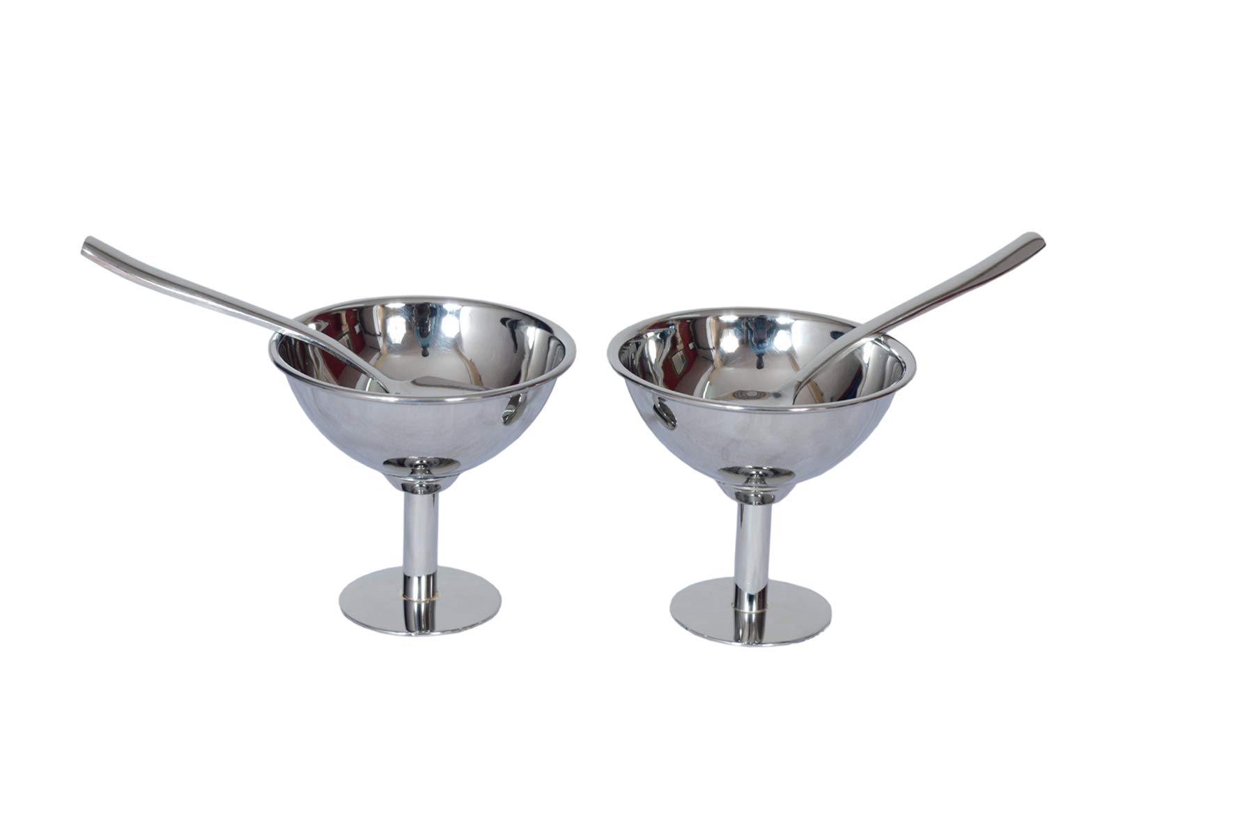 Ice cream stainless steel Dessert Cups, 5.5 Ounce Ice Cream Bowl Including Long Handle Stainless Steel 2 Spoons suitable for eating desserts Set of 2(silver)