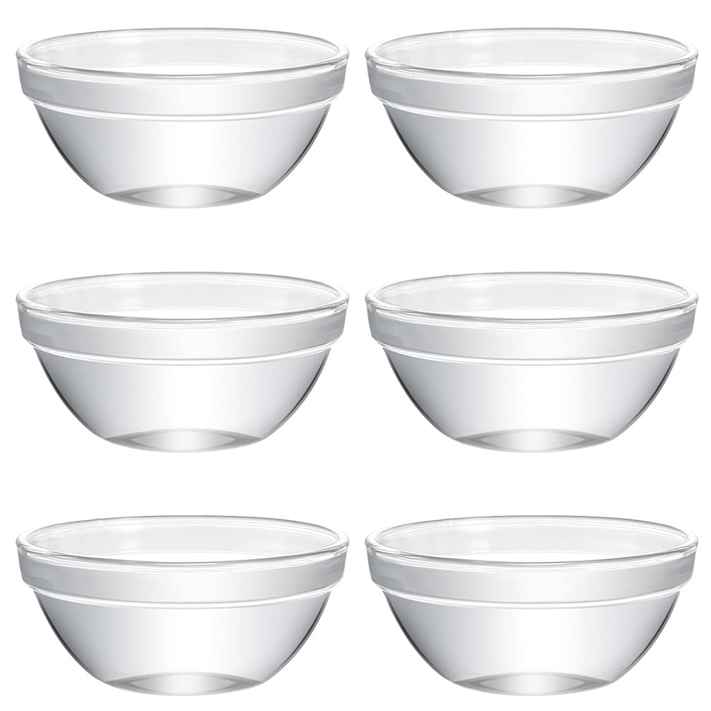 6Pcs Mini Meal Prep Bowls, Glass Ramekins Bowls, Stackable Clear Serving Bowls, Heat Resistant Food Bowls, for Salad, Dessert, Dips, Candy Dishes, Stackable and Dishwasher Safe, 2.3 Inches