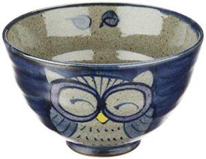 hasami ware 83970 rice bowl, large, hand owl, blue