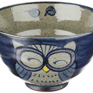 Hasami Ware 83970 Rice Bowl, Large, Hand Owl, Blue
