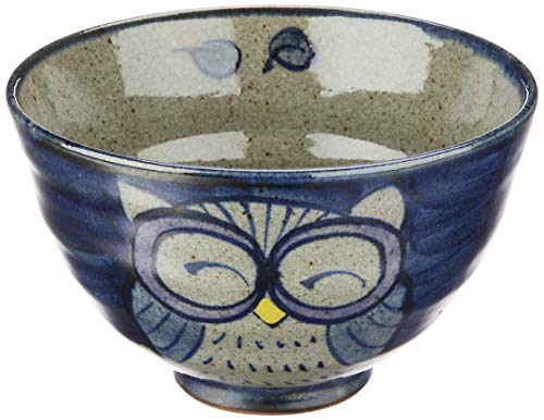 Hasami Ware 83970 Rice Bowl, Large, Hand Owl, Blue