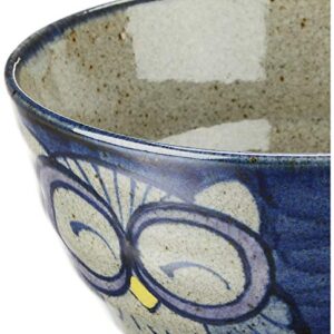 Hasami Ware 83970 Rice Bowl, Large, Hand Owl, Blue