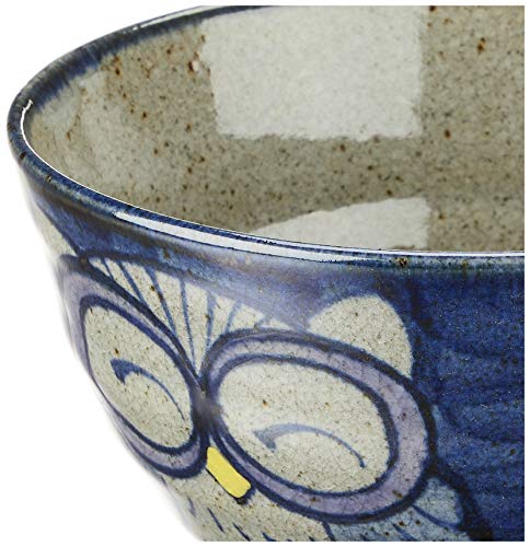 Hasami Ware 83970 Rice Bowl, Large, Hand Owl, Blue