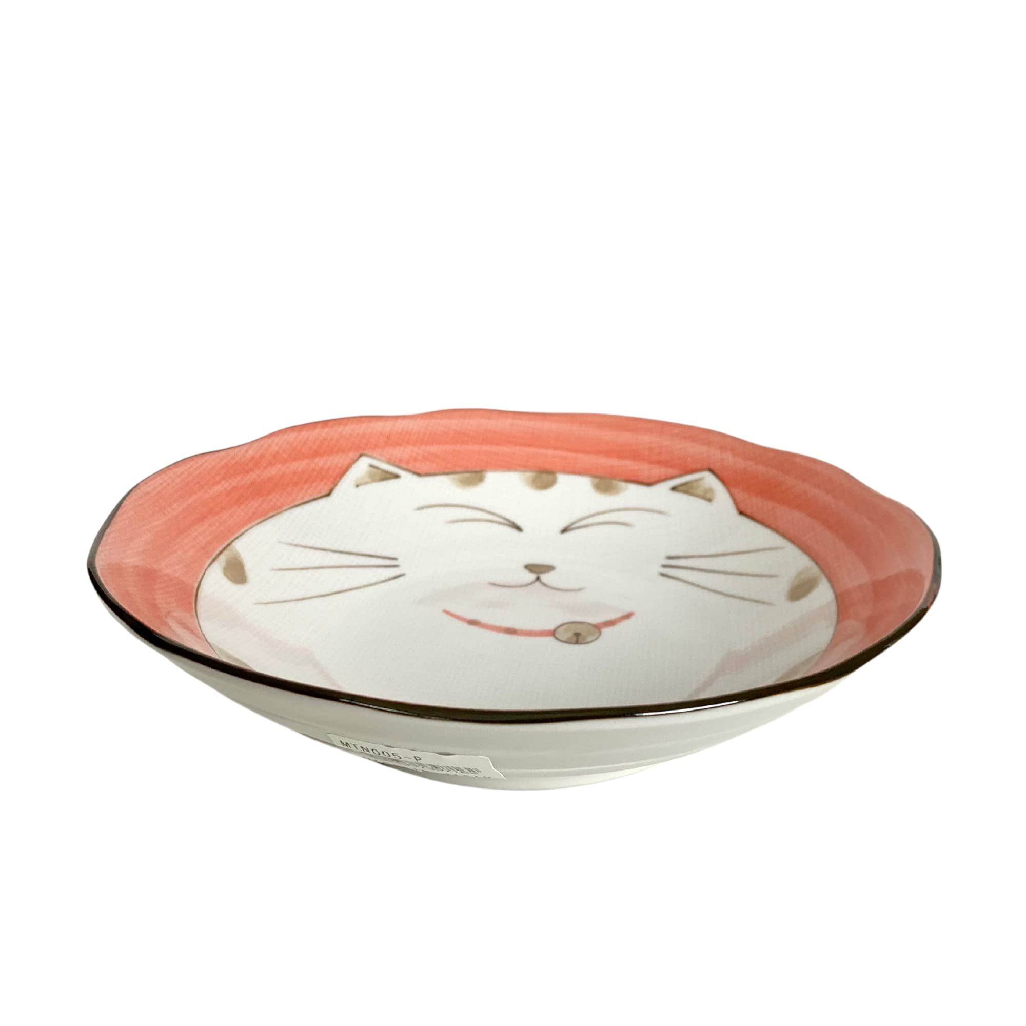 JapanBargain 2479, Japanese Porcelain Shallow Soup Bowl for Dinner Lunch Rice Poke Donburi Udon Ramen Noodle Pasta Cereal Maneki Neko Lucky Cat Pattern for Cat Lovers Made in Japan, 8.5-inch, Pink