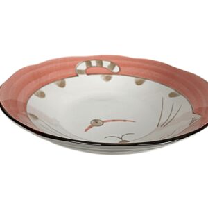 JapanBargain 2479, Japanese Porcelain Shallow Soup Bowl for Dinner Lunch Rice Poke Donburi Udon Ramen Noodle Pasta Cereal Maneki Neko Lucky Cat Pattern for Cat Lovers Made in Japan, 8.5-inch, Pink