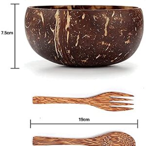 SUYOOULIN Coconut Bowls, Spoon and Fork Sets, Perfect for Smoothie Bowls, Acai Bowls, Buddha Bowls. Wooden Bowl Set Made From Coconut Shells, Dessert Bowls for Family, 6 Sets