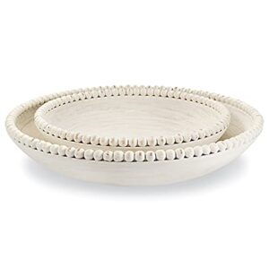 mud pie nested beaded bowl set, small 3" x 14" dia | large 3.5" x 18", white