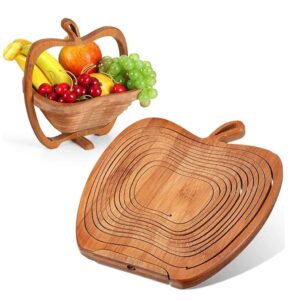 premium bamboo foldable apple shaped fruit basket multi purpose folding fall fruit basket