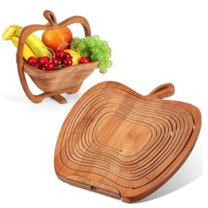 Premium Bamboo Foldable Apple shaped Fruit Basket Multi Purpose Folding Fall Fruit Basket