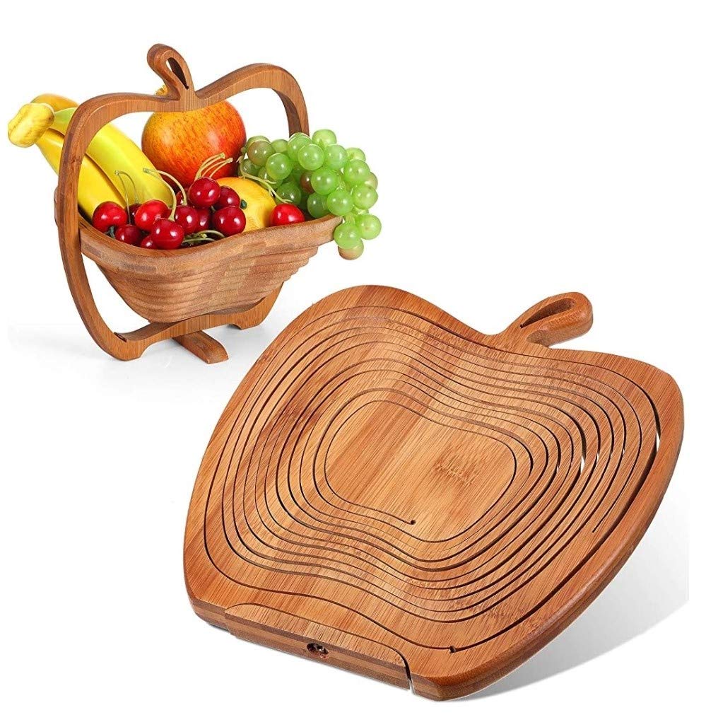 Premium Bamboo Foldable Apple shaped Fruit Basket Multi Purpose Folding Fall Fruit Basket