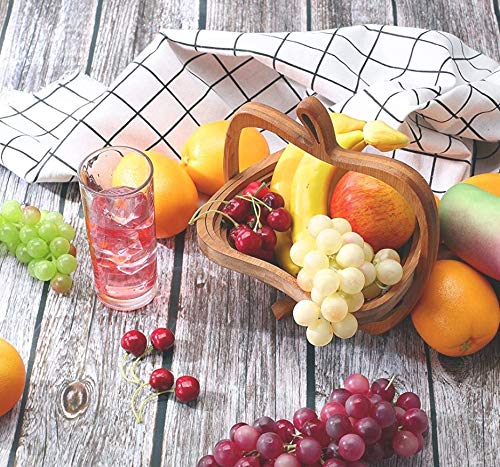 Premium Bamboo Foldable Apple shaped Fruit Basket Multi Purpose Folding Fall Fruit Basket