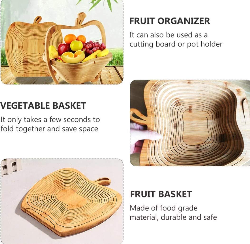 Premium Bamboo Foldable Apple shaped Fruit Basket Multi Purpose Folding Fall Fruit Basket