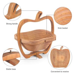 Premium Bamboo Foldable Apple shaped Fruit Basket Multi Purpose Folding Fall Fruit Basket