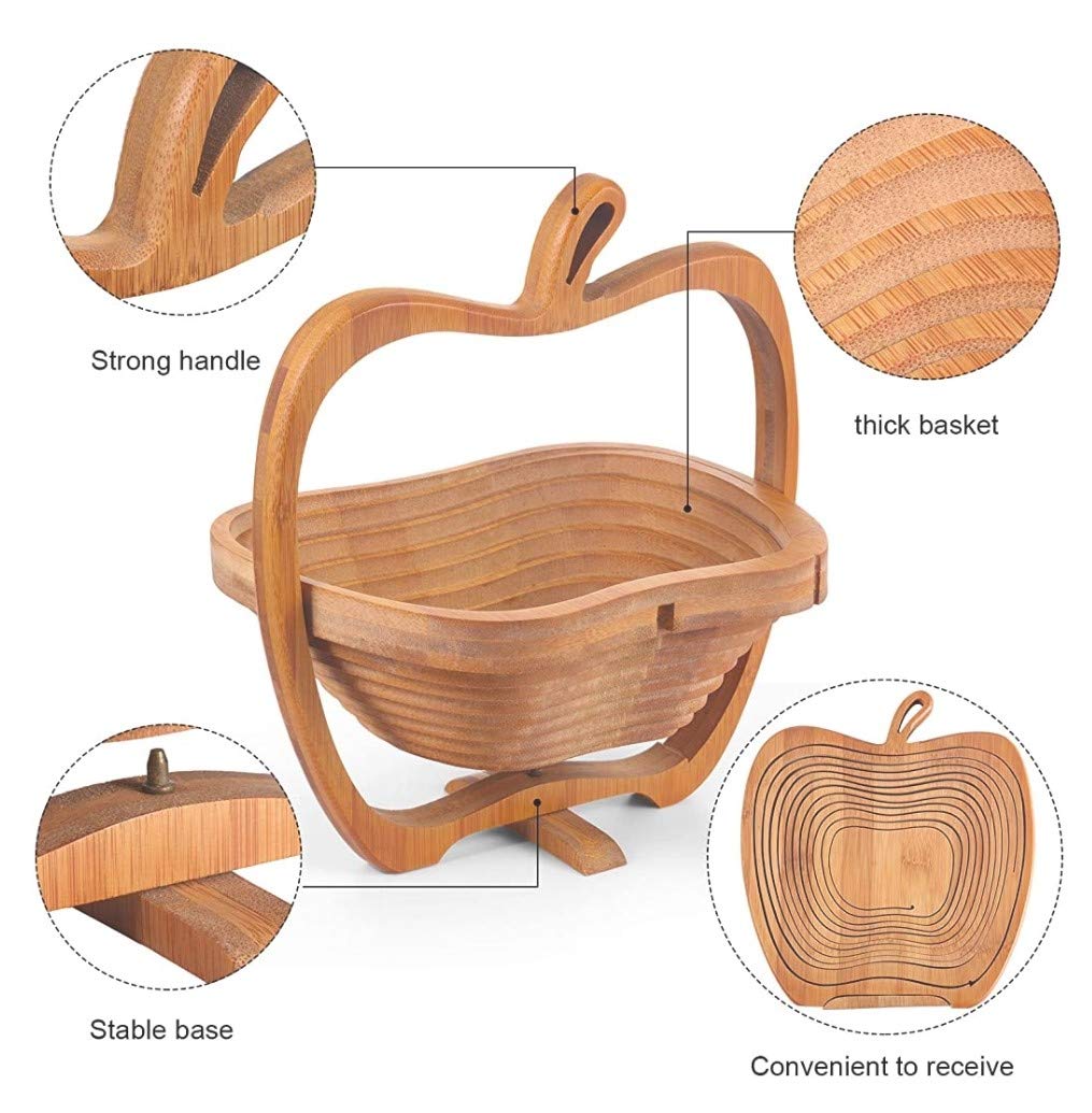 Premium Bamboo Foldable Apple shaped Fruit Basket Multi Purpose Folding Fall Fruit Basket