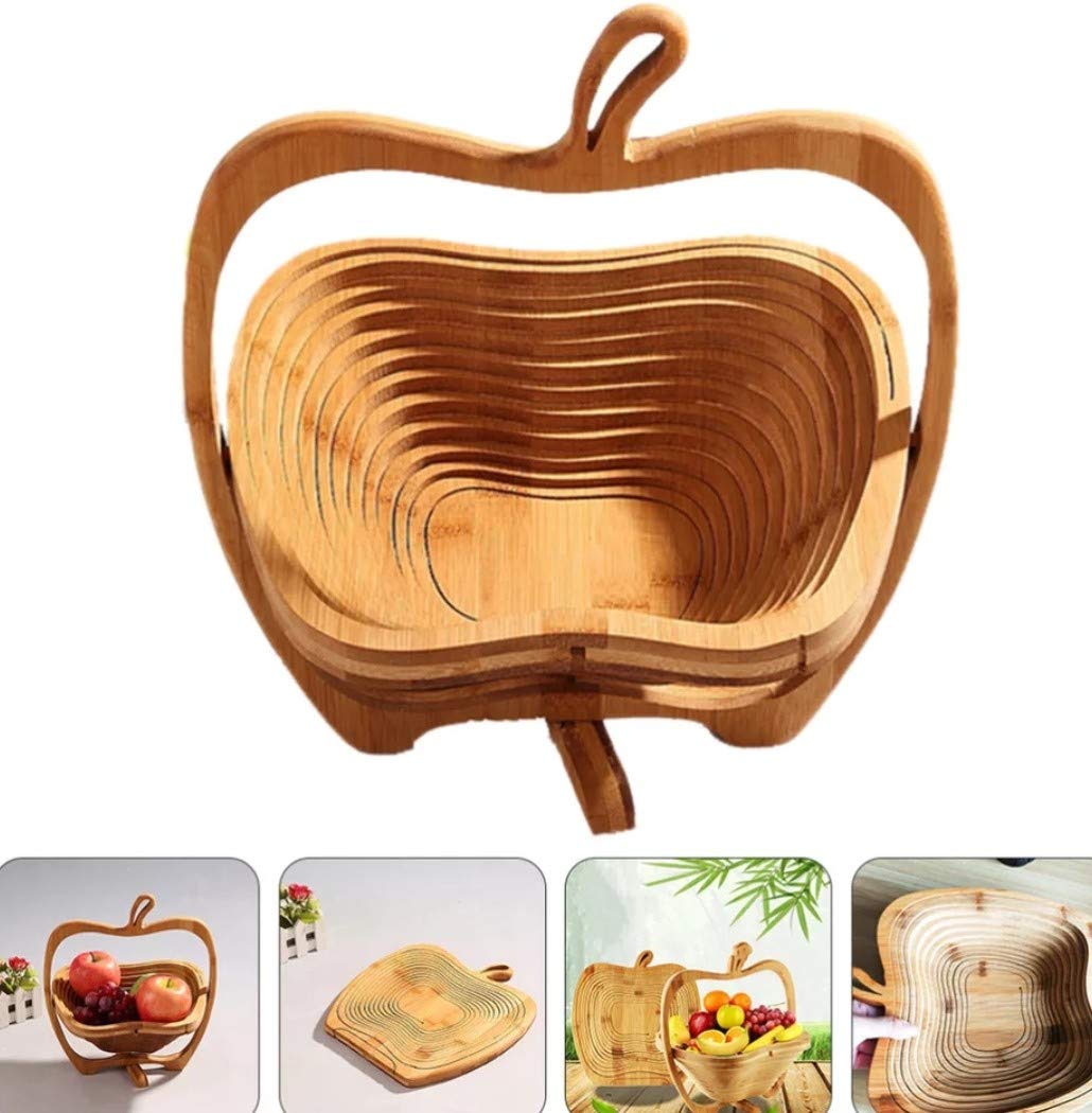 Premium Bamboo Foldable Apple shaped Fruit Basket Multi Purpose Folding Fall Fruit Basket