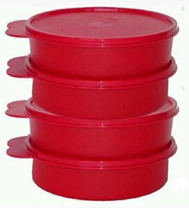 tupperware big wonders bowl set of 4 in cherry popsicle red with liquid and airtight seals - 2 cup capacity each