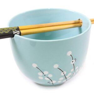 Set of 2 Japanese Porcelain Ceramic Bowls w Chopsticks for Ramen Soup Noodle Porridge Menudo Ramen Udon Pasta Cereal Ice cream Pho Rice Instant Noodle (White Flowers)