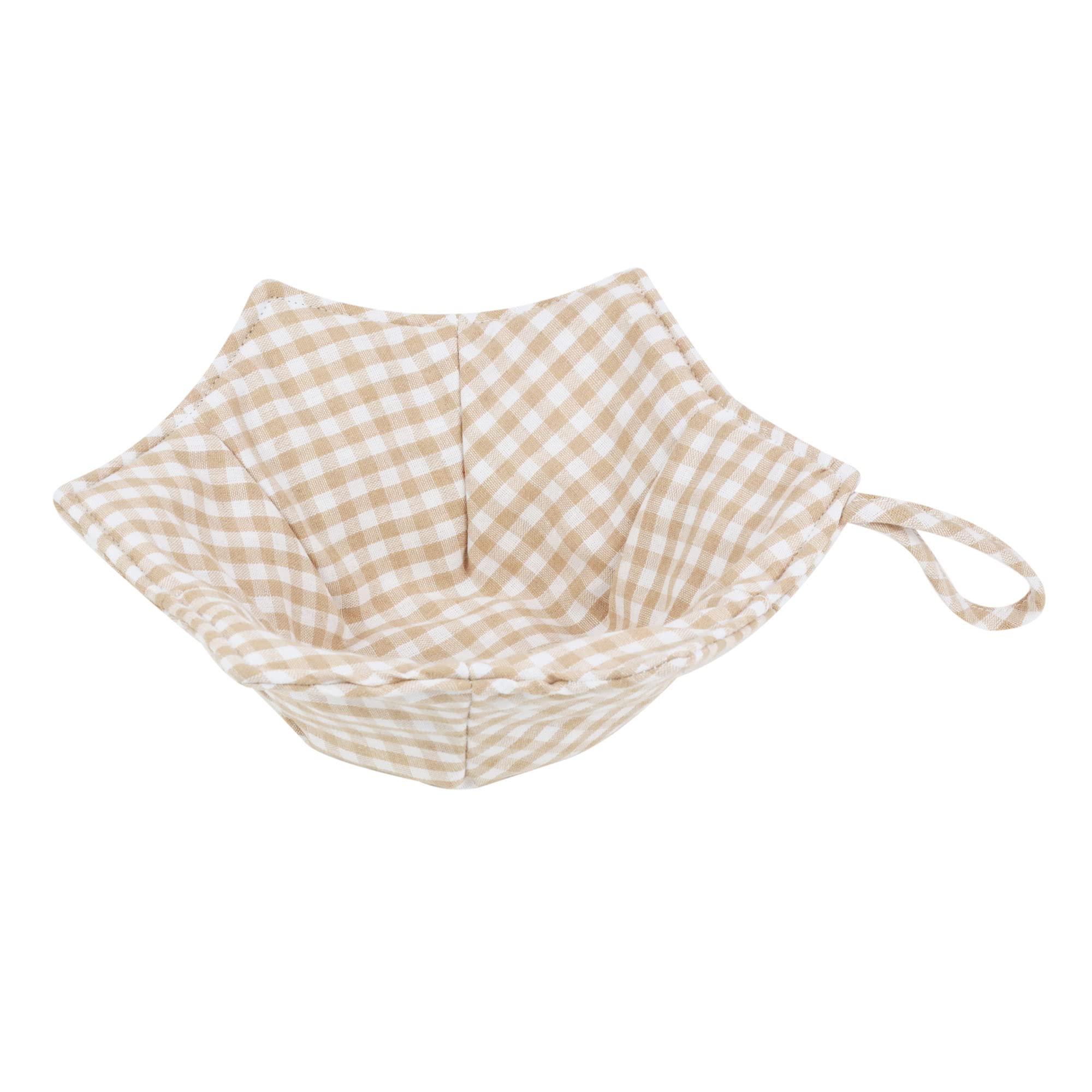 MHTTEC Beige Plaid Bowl Cozy Large Bottom 1PC Microwaveable Soup Bowl Holder Cotton Bowl Cozy Huggers