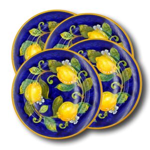 italian ceramic dinnerware set - hand painted kitchen dishes sets for 4 - made in italy tuscany - italian pottery dinner plates - home decor lemons blue ceramics dishes set - service for 4