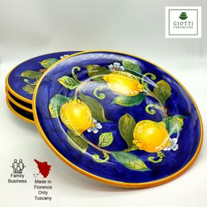 Italian Ceramic dinnerware set - Hand Painted kitchen Dishes sets for 4 - Made in ITALY Tuscany - Italian Pottery dinner plates - Home Decor Lemons Blue Ceramics dishes set - Service For 4