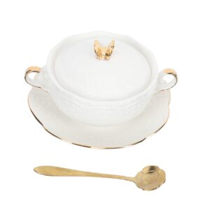 1 set tea lid jar lids with relief ice white handles disc sealing bowls for seasoning dessert bird ceramic steam holder saucer stock casserole and food steaming home double
