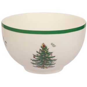 spode christmas tree collection rice bowl - measured at 6", use for soup, frozen meals, stews, and sticky rice dinners, made of earthenware, dishwasher and microwave safe