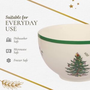 Spode Christmas Tree Collection Rice Bowl - Measured at 6", Use for Soup, Frozen Meals, Stews, and Sticky Rice Dinners, Made of Earthenware, Dishwasher and Microwave Safe