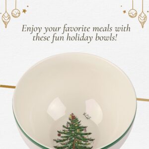 Spode Christmas Tree Collection Rice Bowl - Measured at 6", Use for Soup, Frozen Meals, Stews, and Sticky Rice Dinners, Made of Earthenware, Dishwasher and Microwave Safe