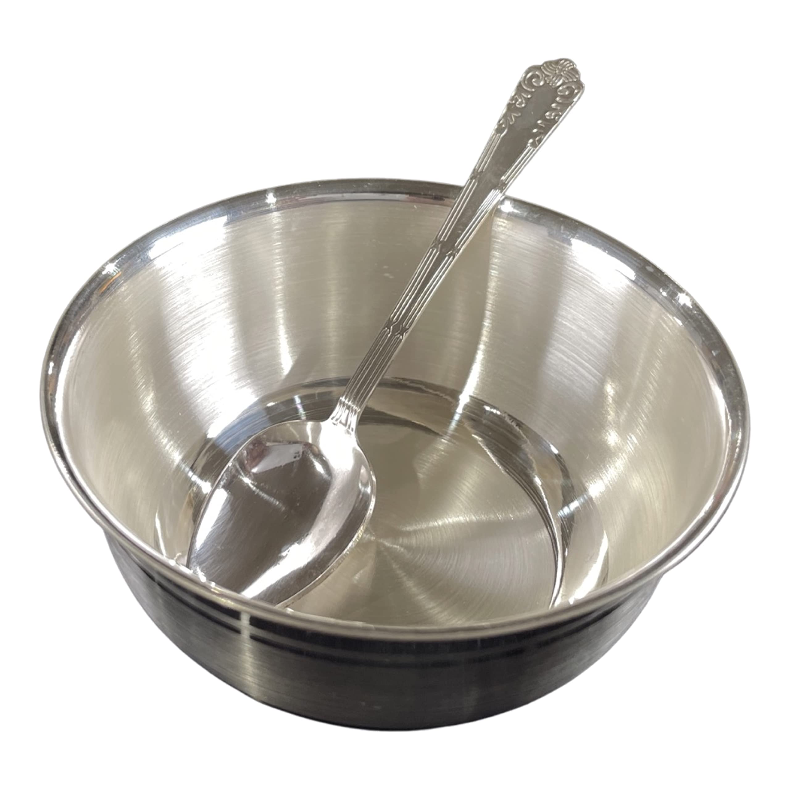 Balaji 999 Pure Silver 5.0 inch Bowl & Spoon Teens/Adults - 5.0-inch Set#01