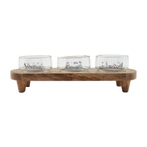 mud pie snack bowl & stand set, bowl 2" x 3 1/2" dia | stand 5" x 13 3/4",brown