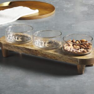Mud Pie Snack Bowl & Stand Set, Bowl 2" X 3 1/2" Dia | Stand 5" X 13 3/4",Brown