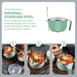 LIFKOME Microwavable Bowls Soup Bowls Stainless Ramen Bowl with Lid Handle 40 OZ Large Instant Noodle Bowl Salad Bowl with Spoon for Soup, Noodles, Ramen Green Simple Modern