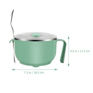 LIFKOME Microwavable Bowls Soup Bowls Stainless Ramen Bowl with Lid Handle 40 OZ Large Instant Noodle Bowl Salad Bowl with Spoon for Soup, Noodles, Ramen Green Simple Modern