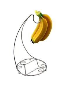 dependable industries metal15.25" tall kitchen banana tree holder rack ripen fruit evenly prevents bruising & spoiling chrome silver finish