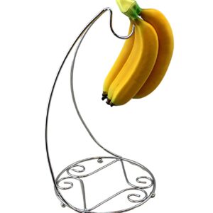 Dependable Industries Metal15.25" Tall Kitchen Banana Tree Holder Rack Ripen Fruit Evenly Prevents Bruising & Spoiling Chrome Silver Finish