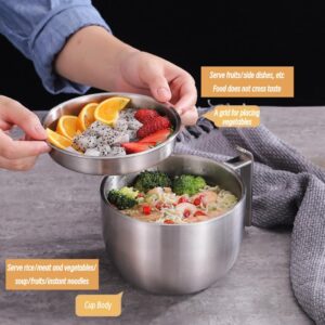Noodle Bowl with Lid, Stainless Steel Soup Bowls Double Layer Food Container for Storing/Soaking Soup Noodle Ramen at Home Dorm Office