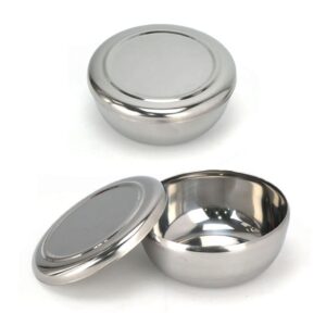 Stainless Steel Korean Kitchen Restaurant Dinner Soup Rice Bowl & Cover 2 Sets