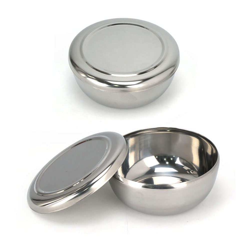 Stainless Steel Korean Kitchen Restaurant Dinner Soup Rice Bowl & Cover 2 Sets