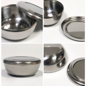 Stainless Steel Korean Kitchen Restaurant Dinner Soup Rice Bowl & Cover 2 Sets