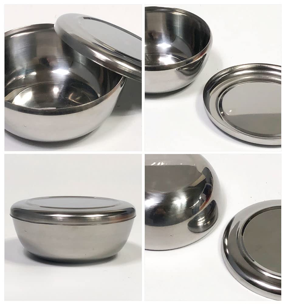 Stainless Steel Korean Kitchen Restaurant Dinner Soup Rice Bowl & Cover 2 Sets