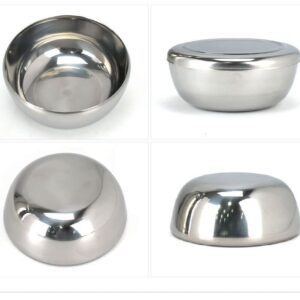 Stainless Steel Korean Kitchen Restaurant Dinner Soup Rice Bowl & Cover 2 Sets