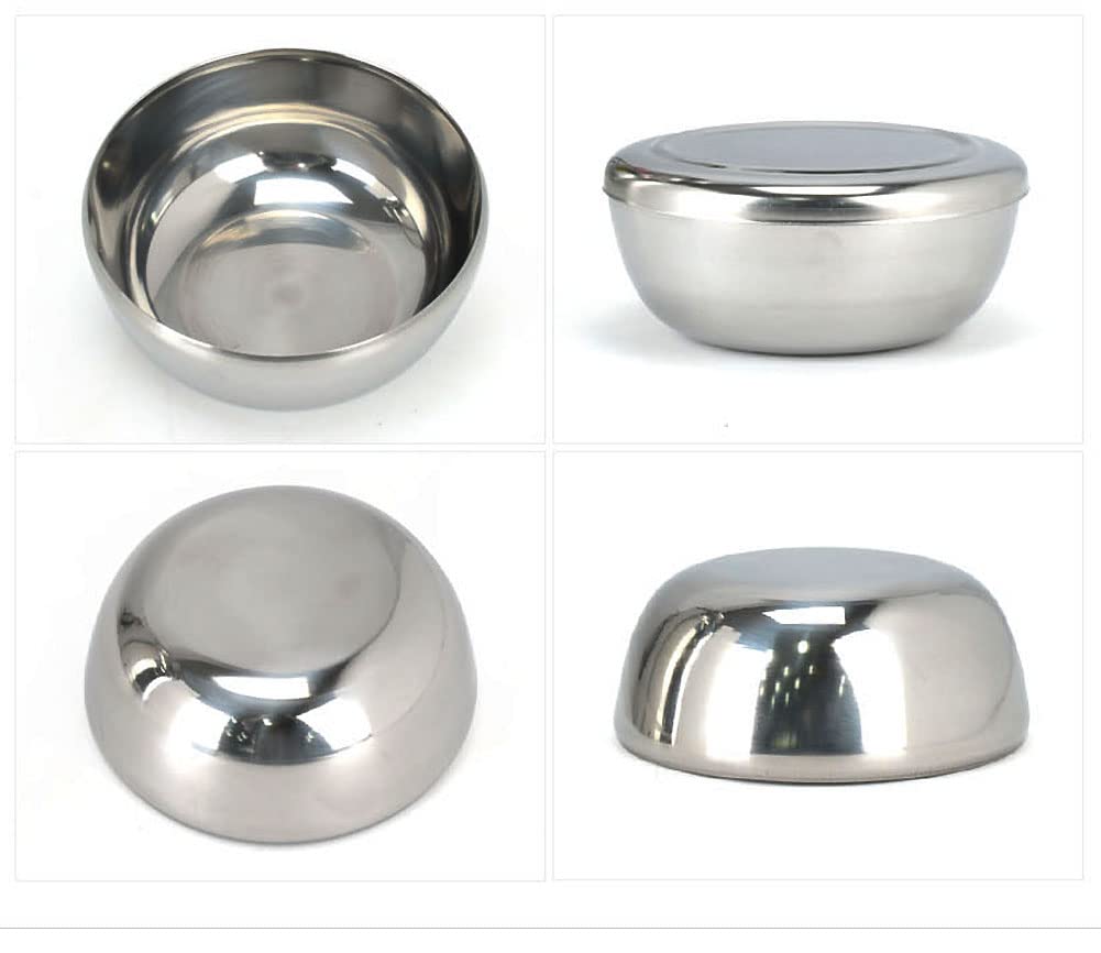 Stainless Steel Korean Kitchen Restaurant Dinner Soup Rice Bowl & Cover 2 Sets