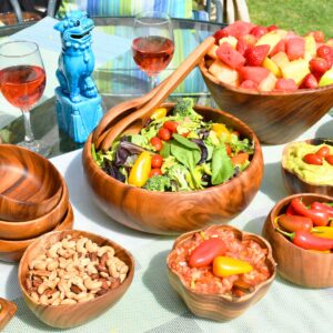 PACIFIC MERCHANTS Acaciaware Acacia Wood Large Salad Bowl With Salad Servers, 12" x 6", Acacia Wood Serving Bowl, Acacia Salad Bowl, Salad Serving Set, Sustainable, Eco-Friendly, Hand Made