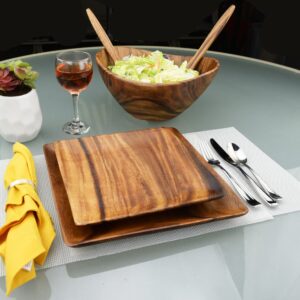 PACIFIC MERCHANTS Acaciaware Acacia Wood Large Salad Bowl With Salad Servers, 12" x 6", Acacia Wood Serving Bowl, Acacia Salad Bowl, Salad Serving Set, Sustainable, Eco-Friendly, Hand Made